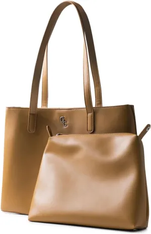GALWAY Irish Crystal Handbags - Large Tote Bag, 15”L x 4.7”W x 11”H, Tan - Luxury Vegan Leather Bag