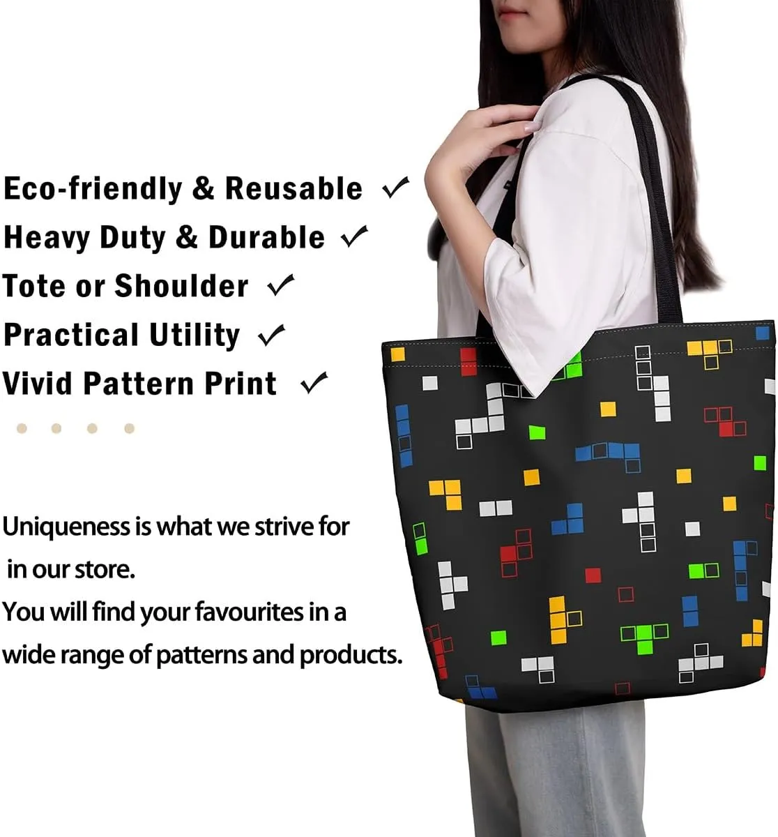 Gamer Aesthetic Canvas Tote Bag,Miner Video Games Reusable Tote Shoulder Bag Casual Bag for Shopping, Work, Gym