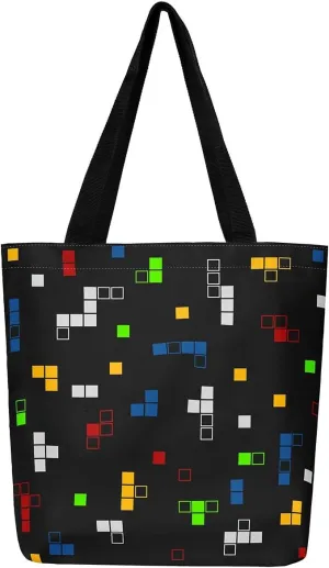 Gamer Aesthetic Canvas Tote Bag,Miner Video Games Reusable Tote Shoulder Bag Casual Bag for Shopping, Work, Gym