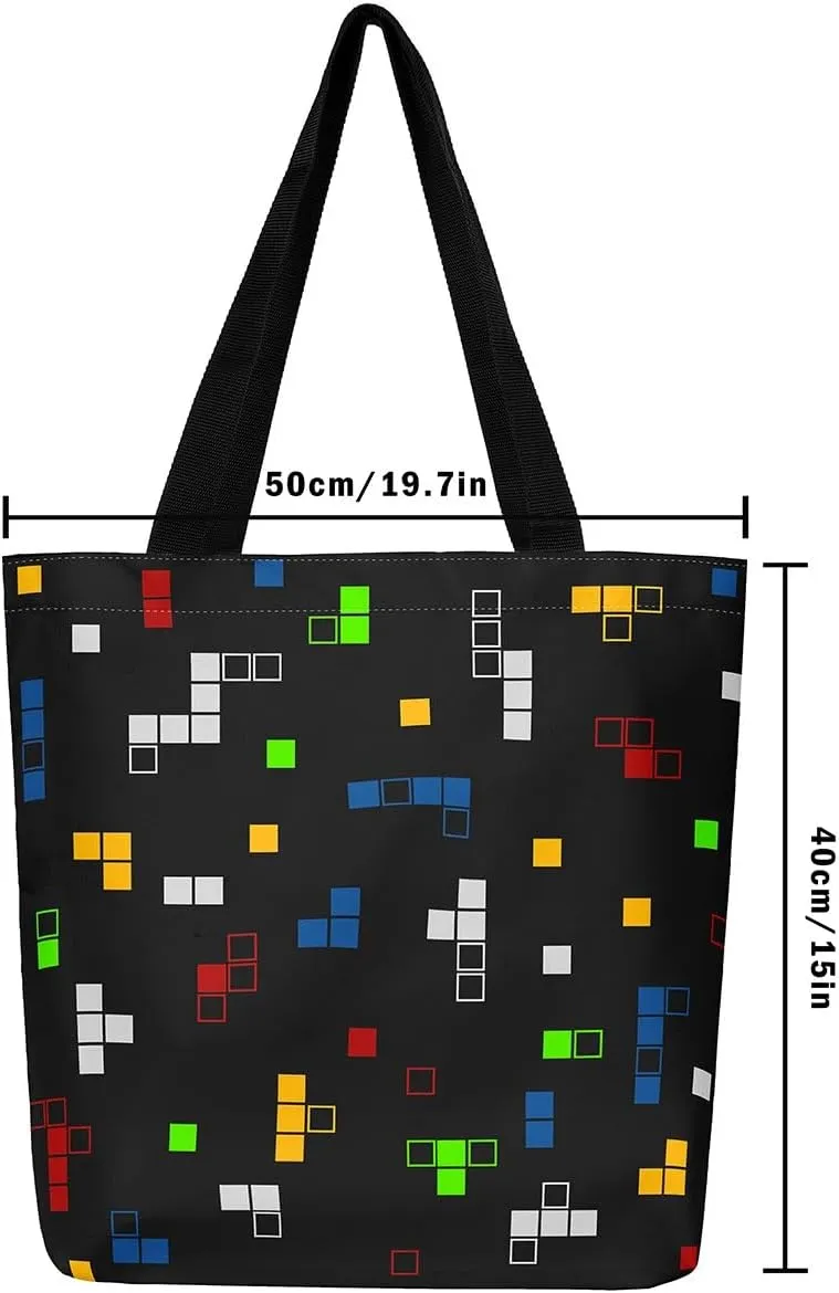 Gamer Aesthetic Canvas Tote Bag,Miner Video Games Reusable Tote Shoulder Bag Casual Bag for Shopping, Work, Gym
