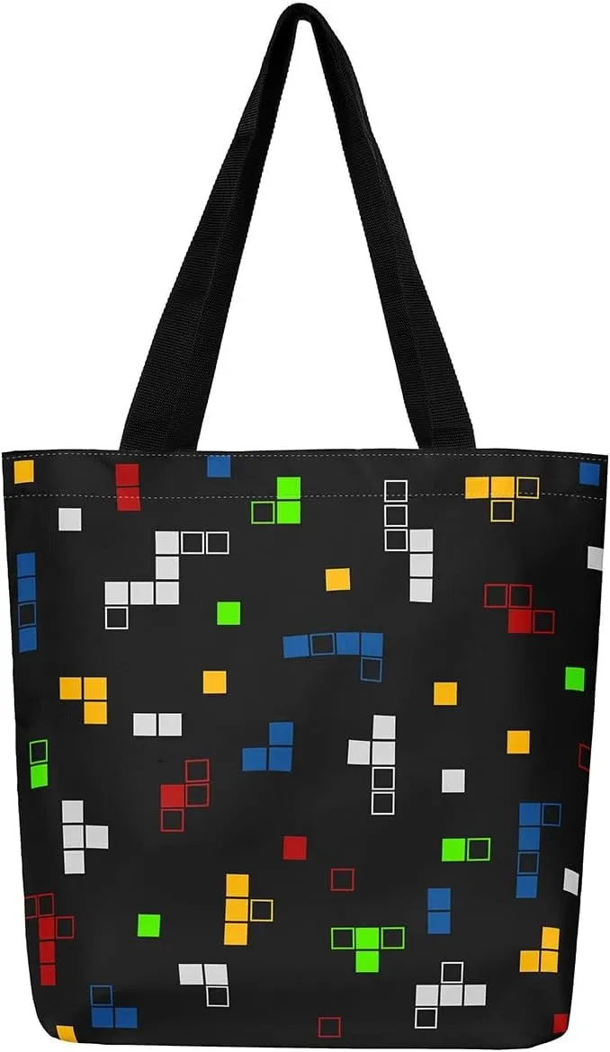 Gamer Aesthetic Canvas Tote Bag,Miner Video Games Reusable Tote Shoulder Bag Casual Bag for Shopping, Work, Gym