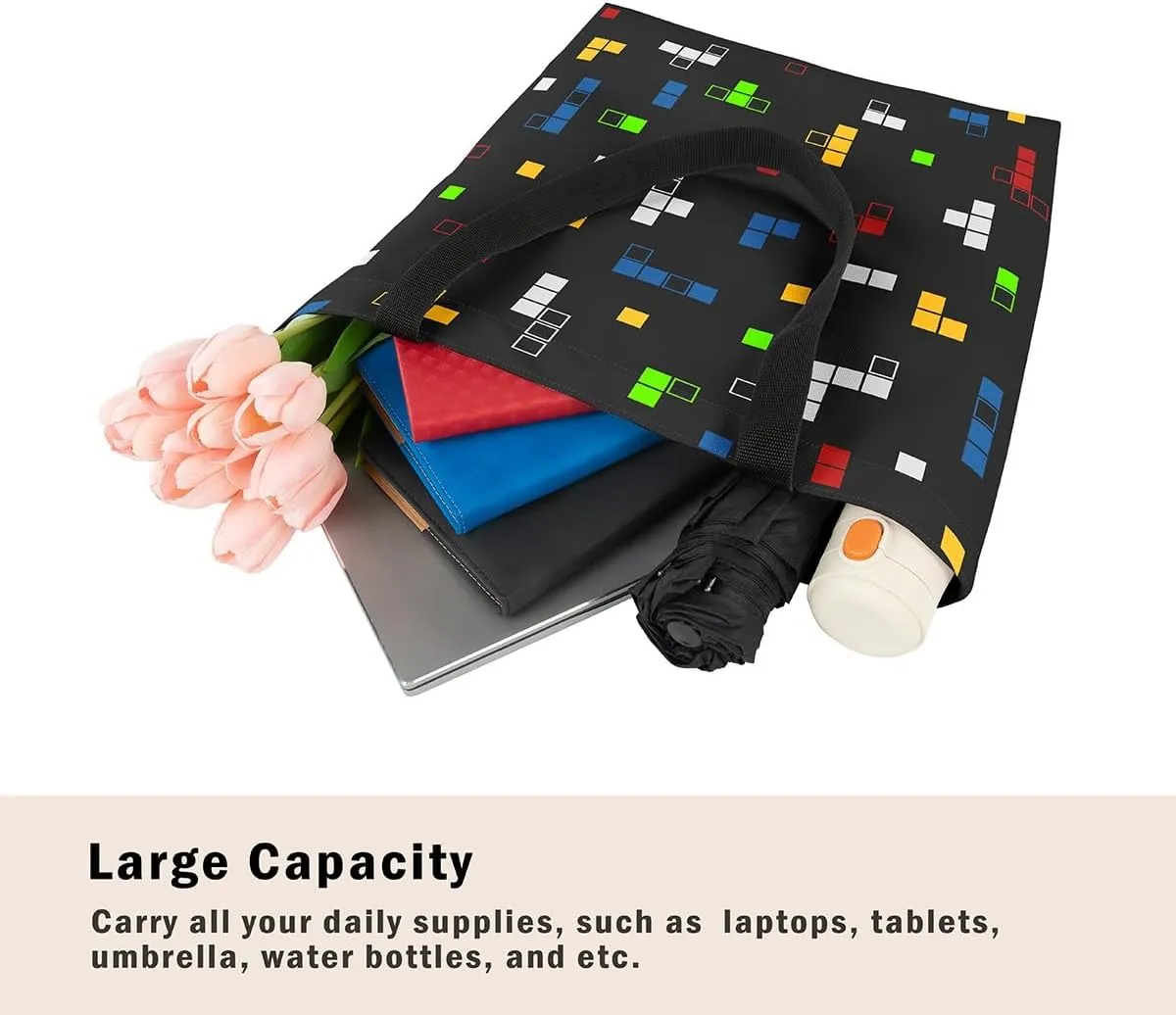 Gamer Aesthetic Canvas Tote Bag,Miner Video Games Reusable Tote Shoulder Bag Casual Bag for Shopping, Work, Gym