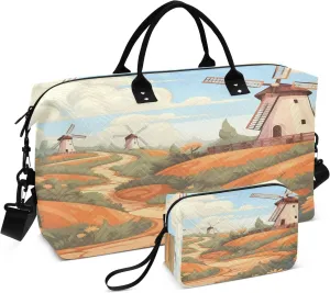 Garden Windmill Travel Duffel Bags with Toiletry Bag and Adjustable Strap for Travel Gym Yoga