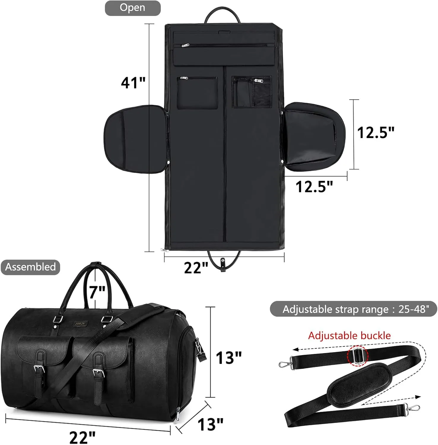 Garment Bag for Travel, Convertible Carry on Garment Duffel Bag for Men 3Pcs Weekender Bag 2 in 1 Hanging Suitcase Suit Bag