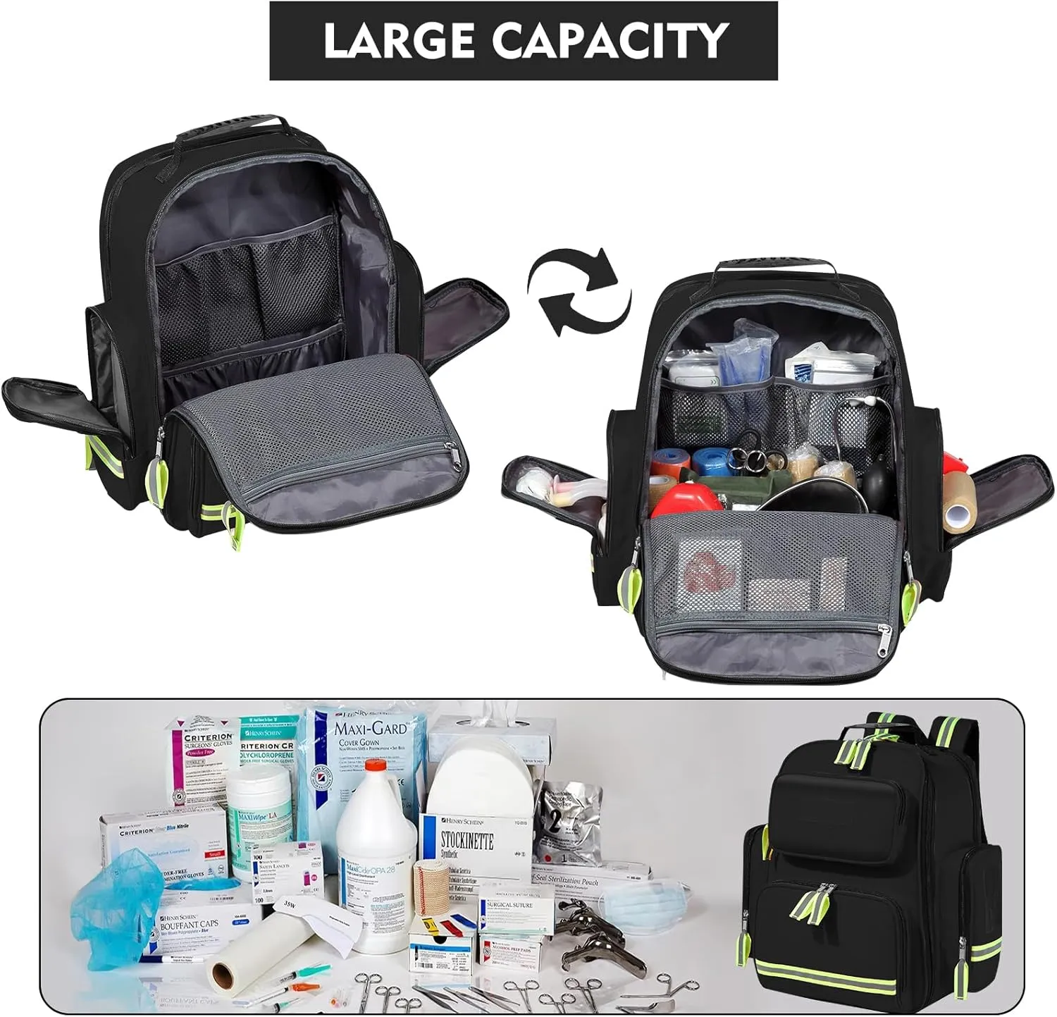 Gatycallaty First Aid Backpack Emergency Medical Backpacks Empty Waterproof Survival Bags Trauma Bag for Nurses Home Car (Black)