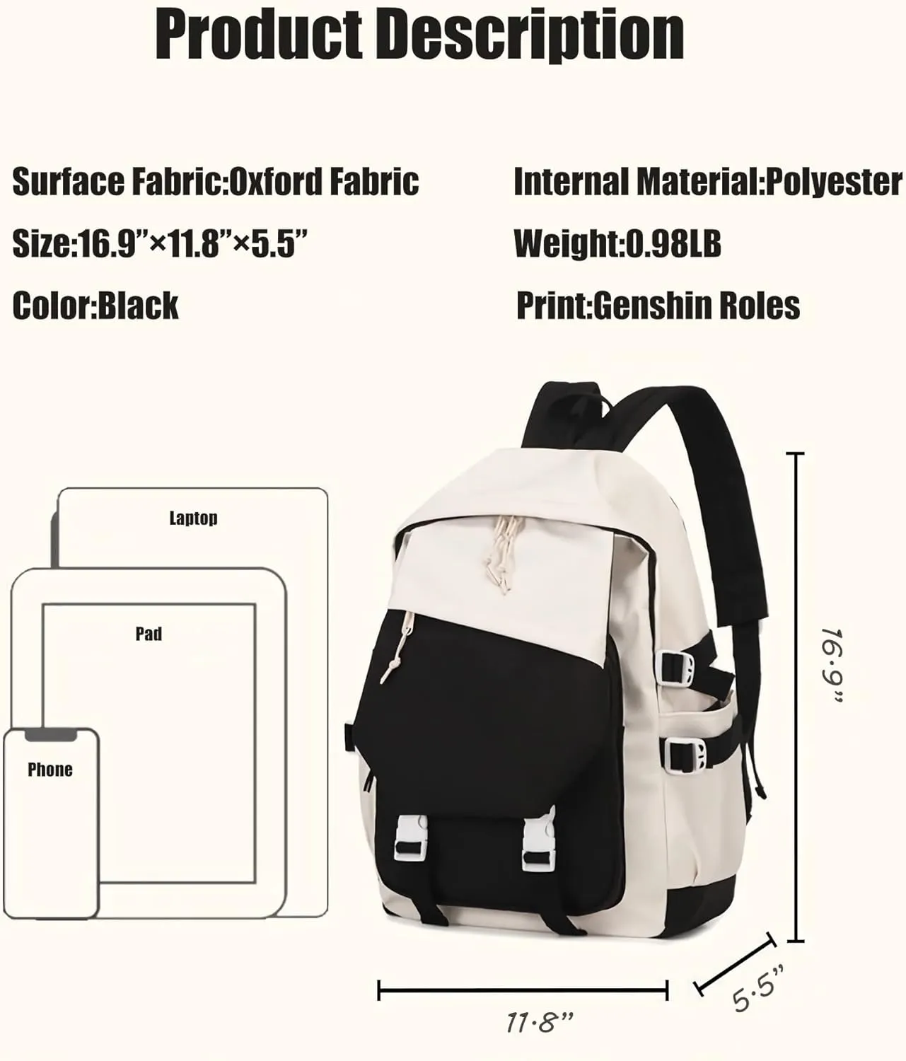 Genshin Impact Backpack Kaedehara Kazuha Anime Laptop Bookbag Student Backpack 3D Print School Bags Travel Backpack With Gift