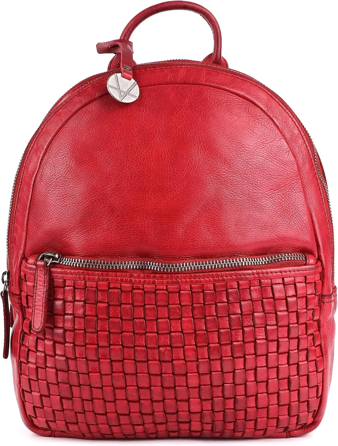 Genuine Leather Backpack for Men, Casual Backpack for Women Office Bag with Adjustable Shoulder Strap (VL-054-RED)