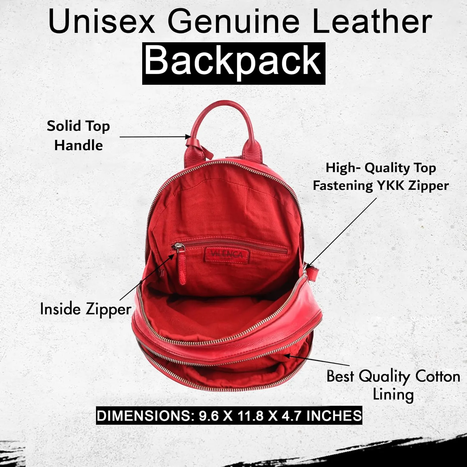Genuine Leather Backpack for Men, Casual Backpack for Women Office Bag with Adjustable Shoulder Strap (VL-054-RED)