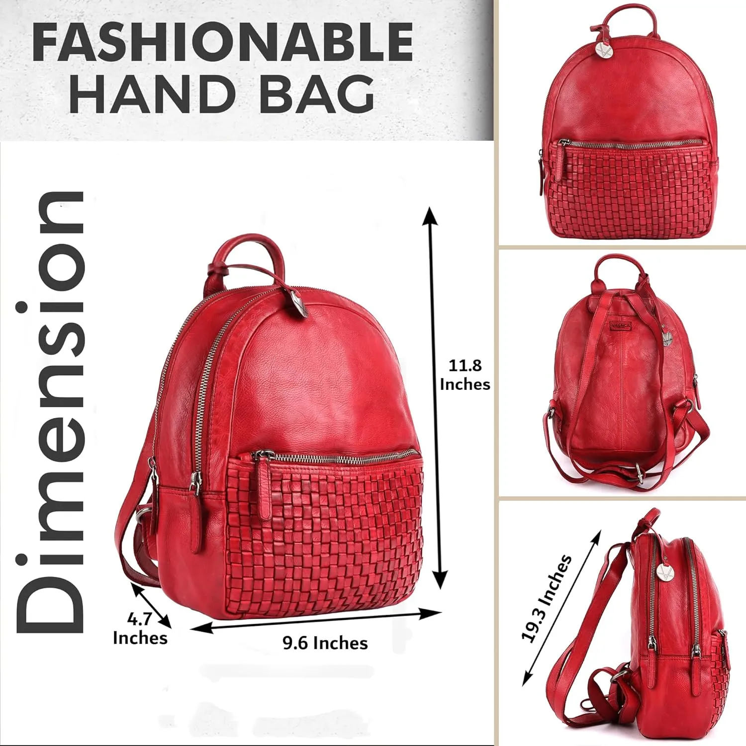 Genuine Leather Backpack for Men, Casual Backpack for Women Office Bag with Adjustable Shoulder Strap (VL-054-RED)