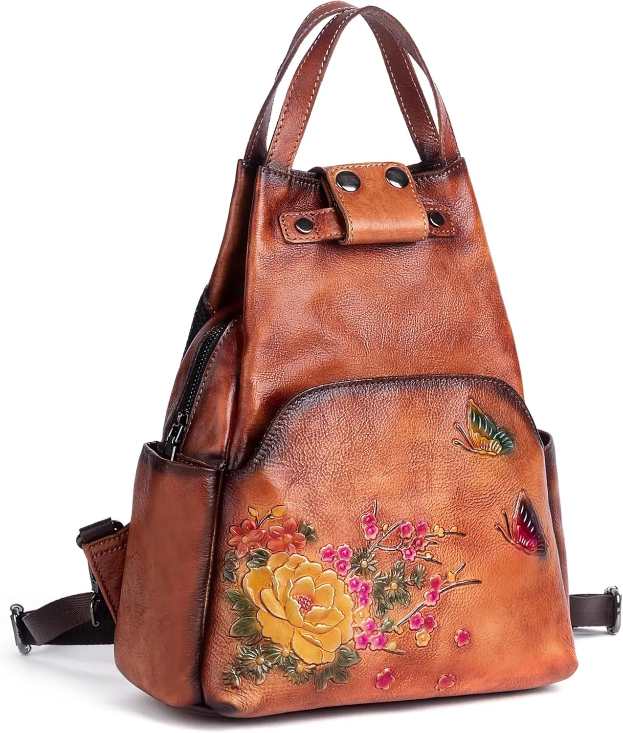 genuine leather backpack purse for women. Leisure travel bag cosmetic bag (brown)