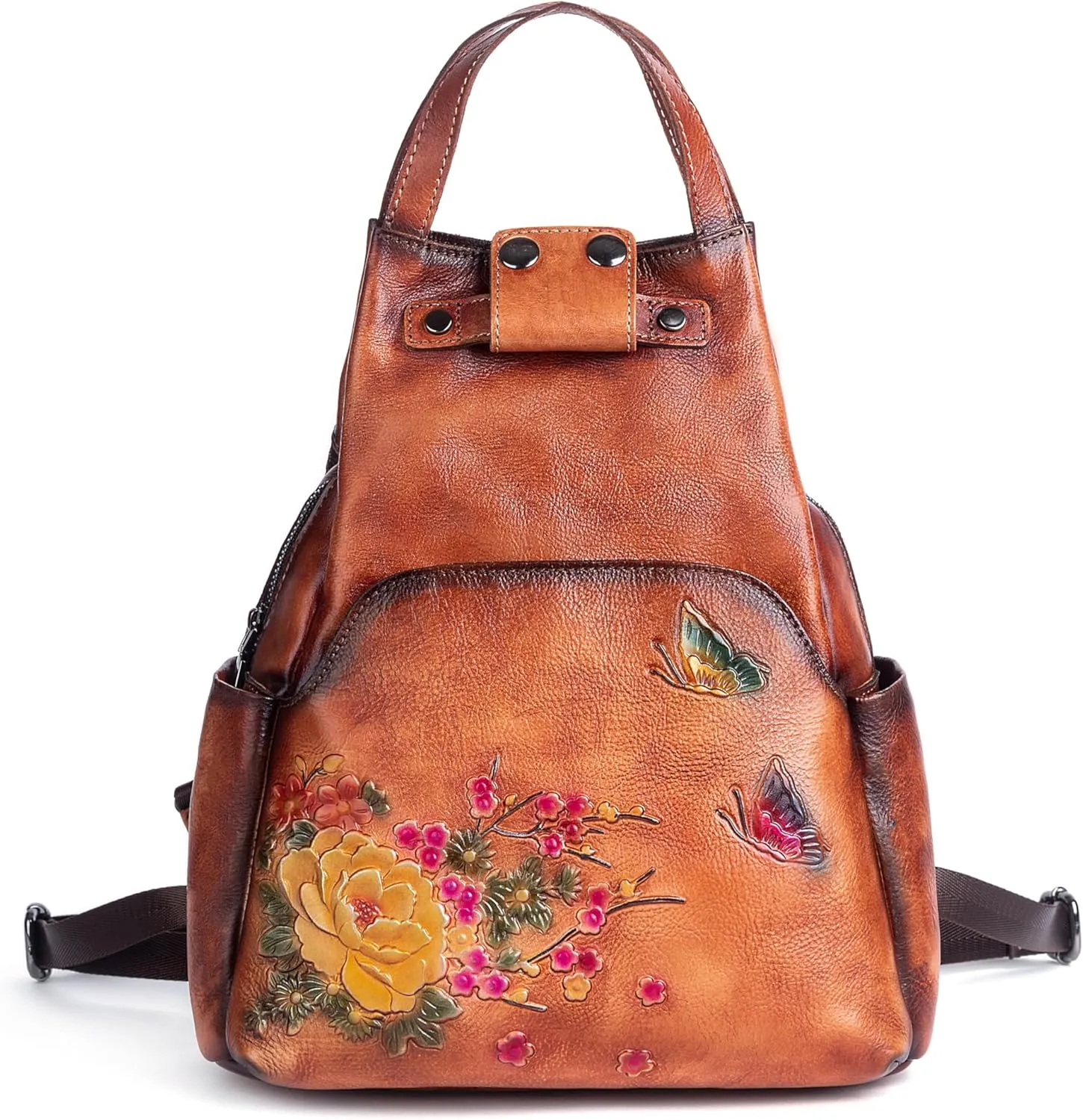 genuine leather backpack purse for women. Leisure travel bag cosmetic bag (brown)