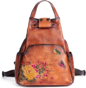 genuine leather backpack purse for women. Leisure travel bag cosmetic bag (brown)