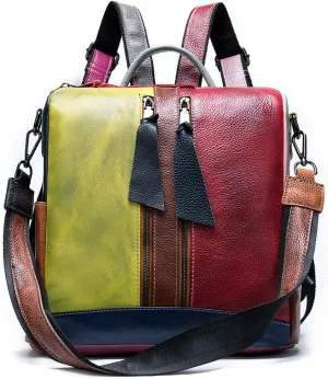Genuine Leather Backpacks Womens Backpack Handbags Shoulder Bags Top Handle Satchel Multicolour Knapsack Purses Ladies, One Color, One Size