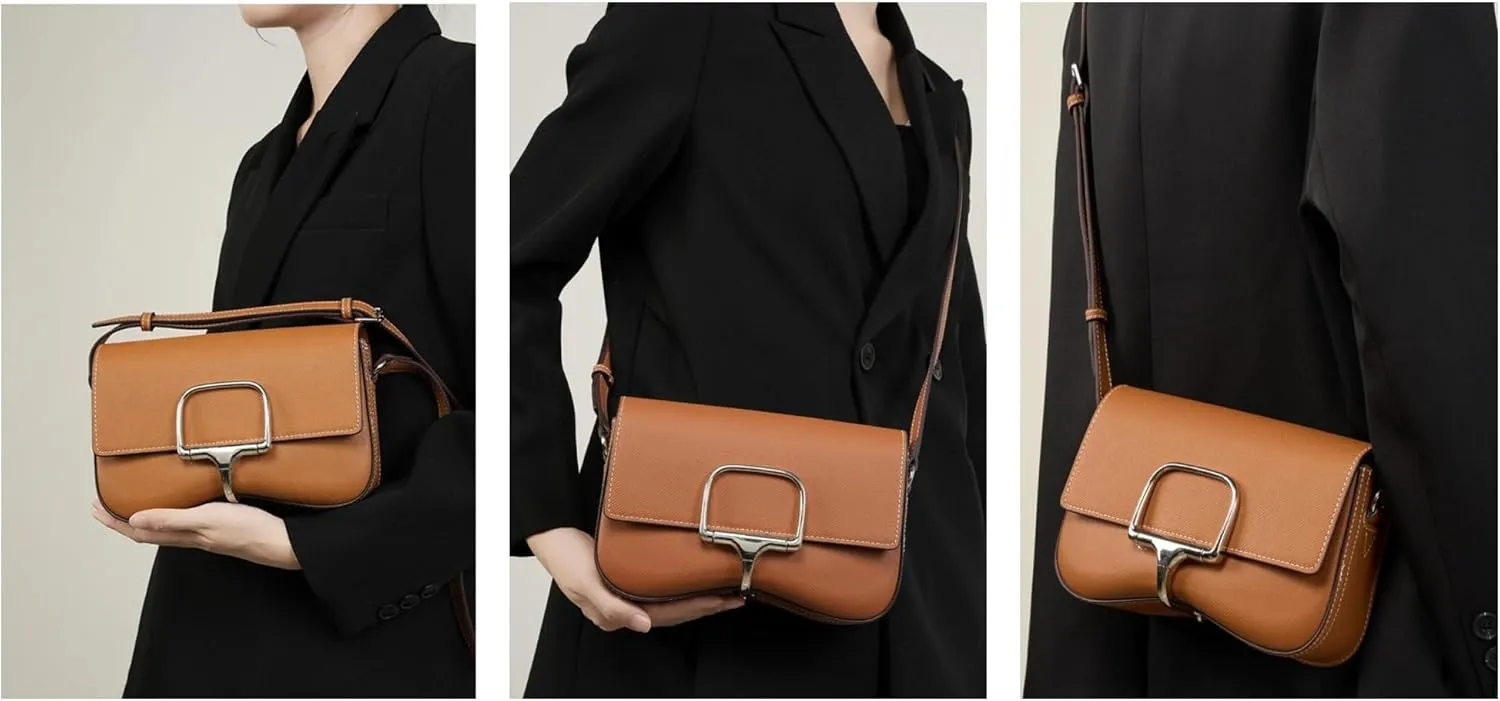 Genuine Leather Designer Shoulder Bags for Women, Fashion Vintage Crossbody Purses Satchels With Adjustable Strap