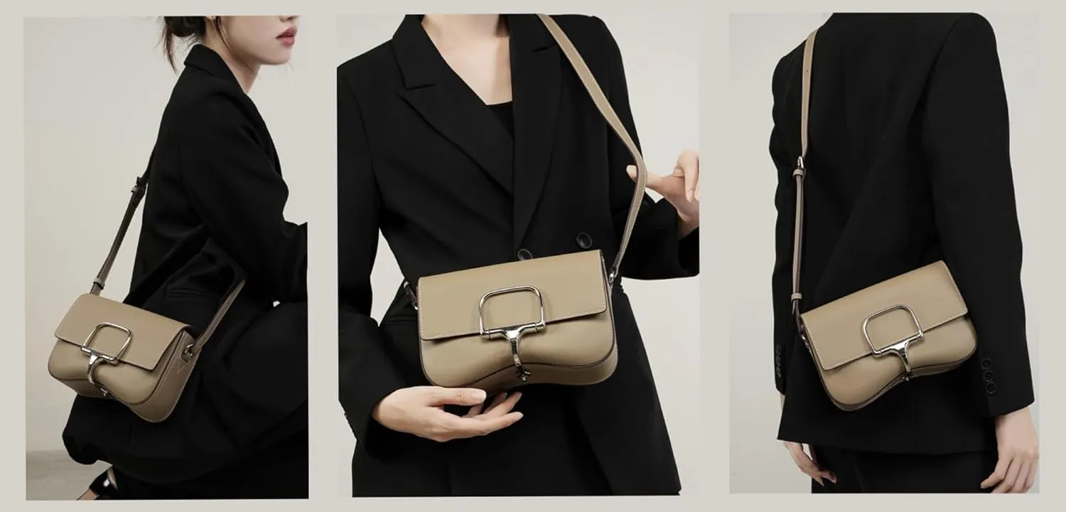 Genuine Leather Designer Shoulder Bags for Women, Fashion Vintage Crossbody Purses Satchels With Adjustable Strap