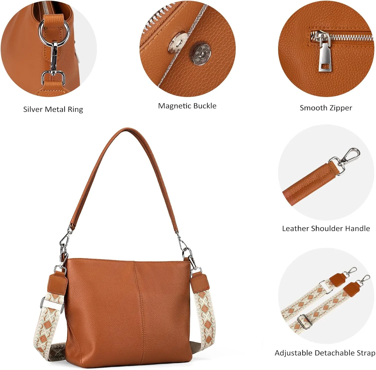 Genuine Leather Purse for Women, Women's Handbags Hobo Bag, Soft Leather Crossbody with Adjustable Wide Strap