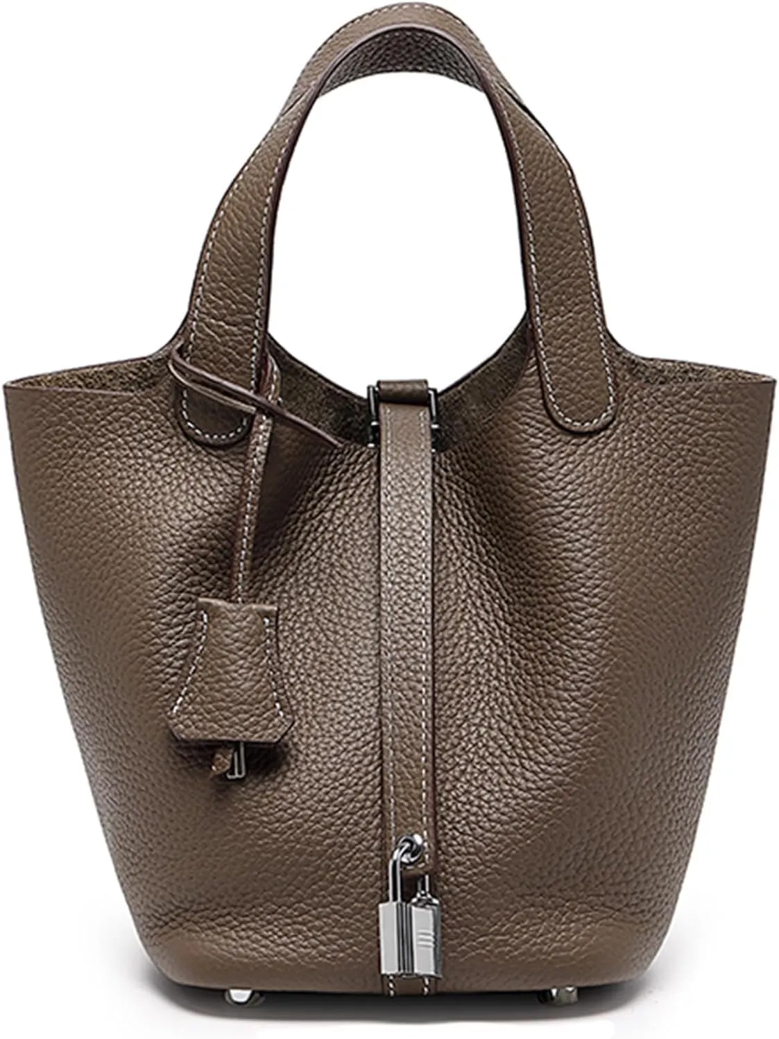 Genuine Leather Soft Bucket Bag for Women Fashion Lock Design Handbags Vegetable Basket Satchel with Top Handle Bags