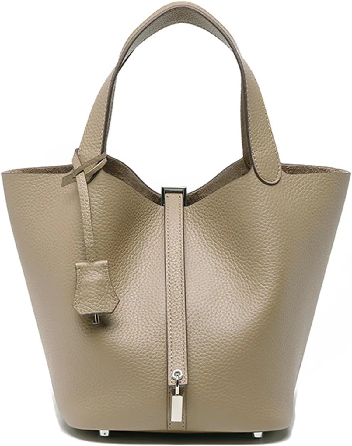 Genuine Leather Soft Bucket Bag for Women Fashion Lock Design Handbags Vegetable Basket Satchel with Top Handle Bags