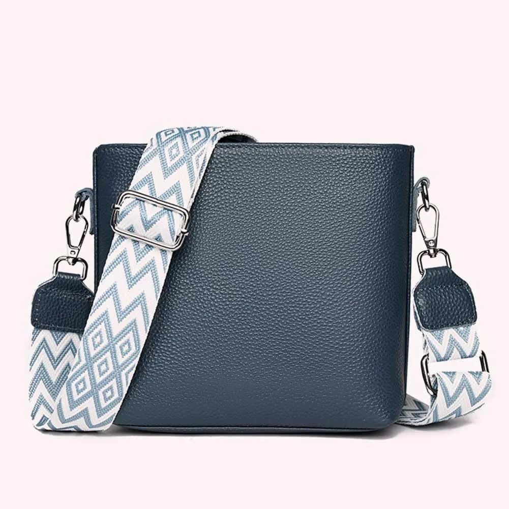 Genuine Leather Trendy Crossbody Bag with Guitar Strap Casual Shoulder Purse Vintage Bucket Bag Satchel Purse for