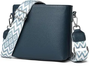 Genuine Leather Trendy Crossbody Bag with Guitar Strap Casual Shoulder Purse Vintage Bucket Bag Satchel Purse for