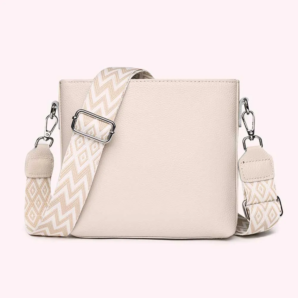 Genuine Leather Trendy Crossbody Bag with Guitar Strap Casual Shoulder Purse Vintage Bucket Bag Satchel Purse for