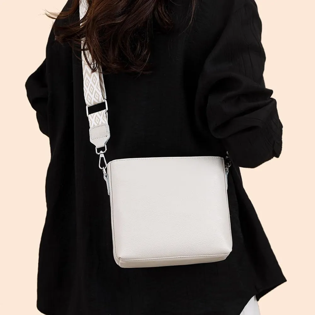Genuine Leather Trendy Crossbody Bag with Guitar Strap Casual Shoulder Purse Vintage Bucket Bag Satchel Purse for