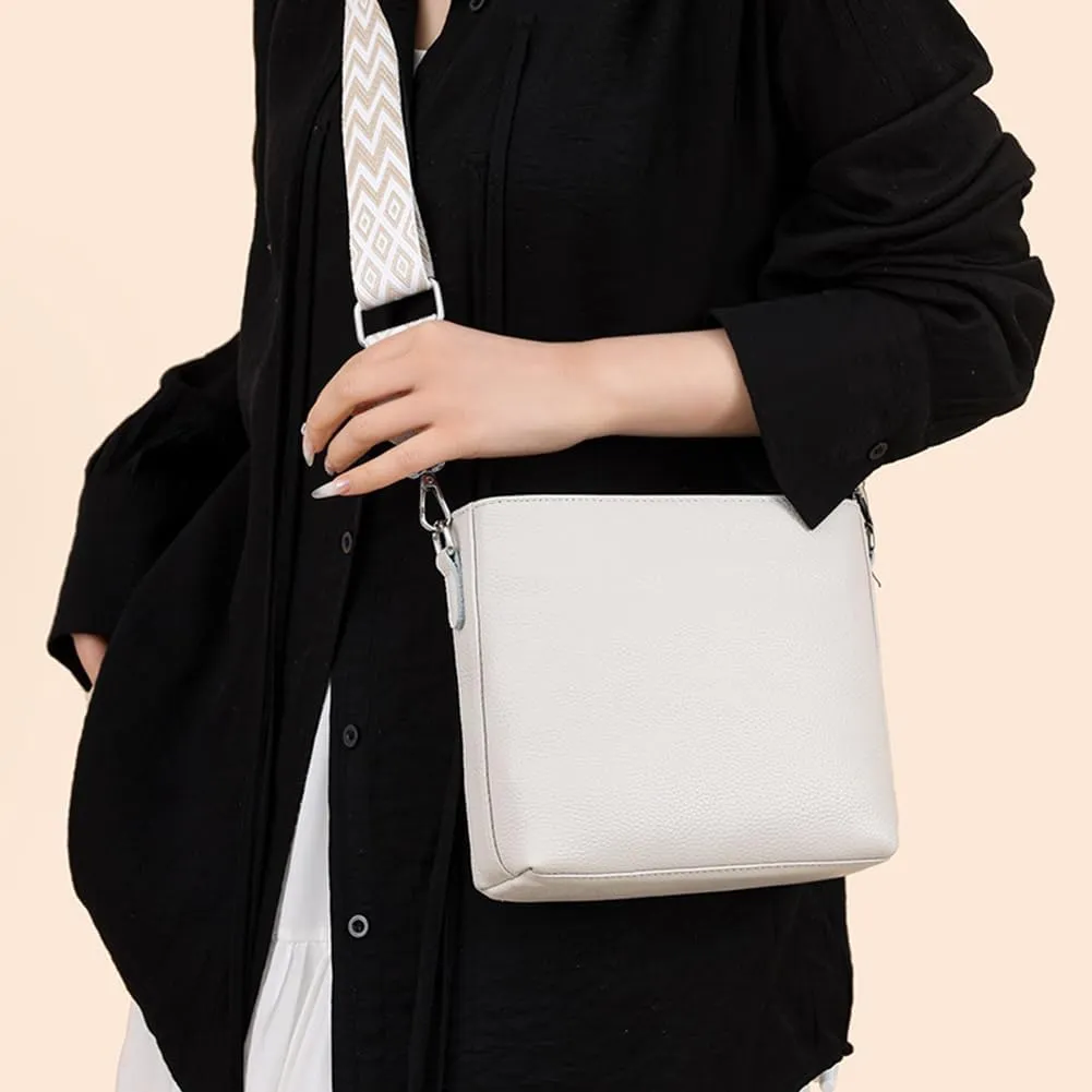 Genuine Leather Trendy Crossbody Bag with Guitar Strap Casual Shoulder Purse Vintage Bucket Bag Satchel Purse for