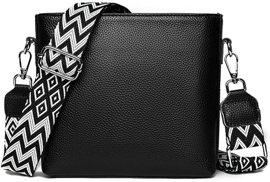 Genuine Leather Trendy Crossbody Bag with Guitar Strap Casual Shoulder Purse Vintage Bucket Bag Satchel Purse for