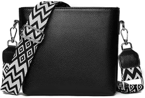 Genuine Leather Trendy Crossbody Bag with Guitar Strap Casual Shoulder Purse Vintage Bucket Bag Satchel Purse for