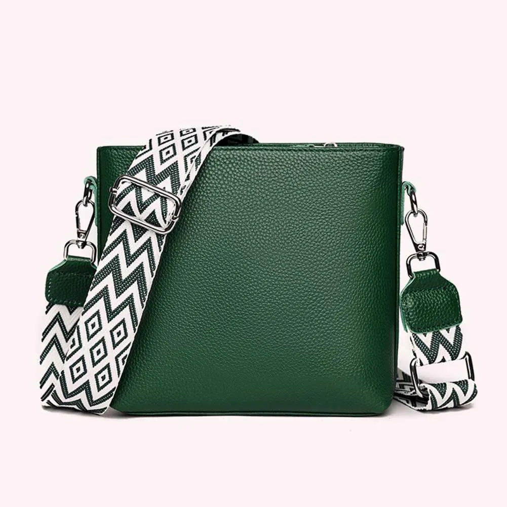 Genuine Leather Trendy Crossbody Bag with Guitar Strap Casual Shoulder Purse Vintage Bucket Bag Satchel Purse for