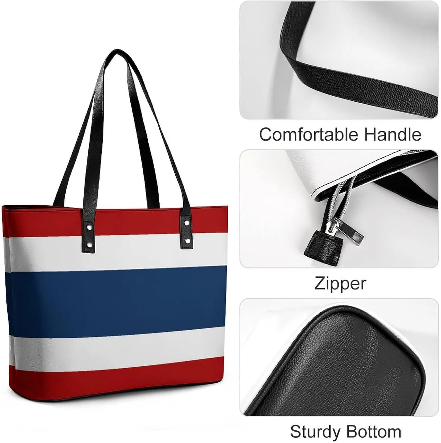 Georgia Flag Large Tote Bag for Women Stylish Leather Handbag with Zipper Closure