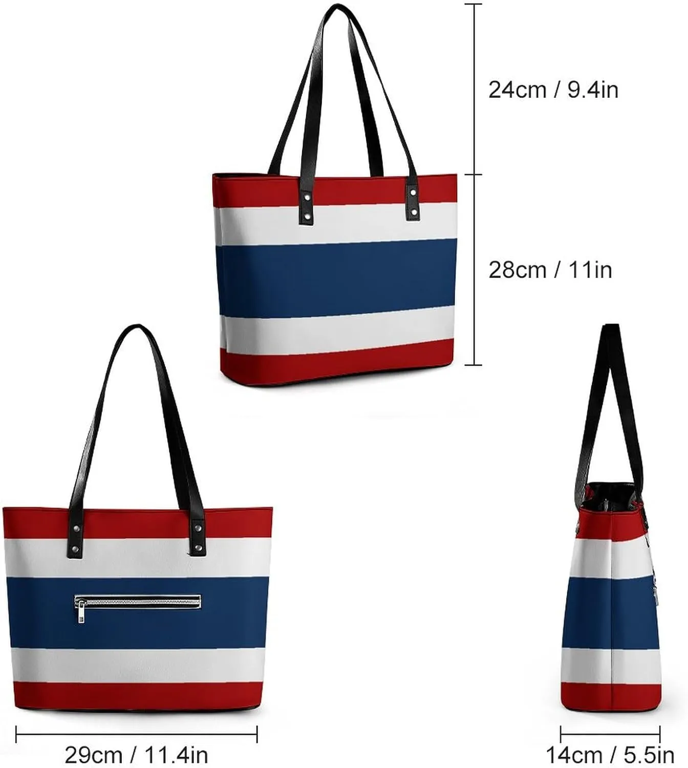 Georgia Flag Large Tote Bag for Women Stylish Leather Handbag with Zipper Closure