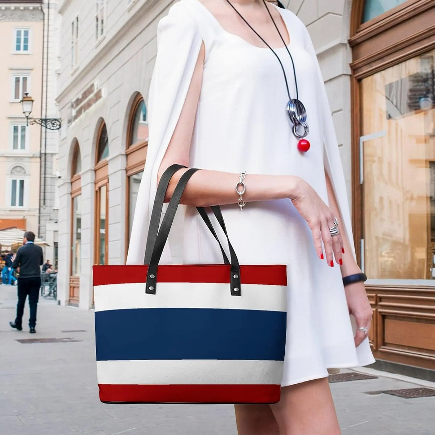 Georgia Flag Large Tote Bag for Women Stylish Leather Handbag with Zipper Closure