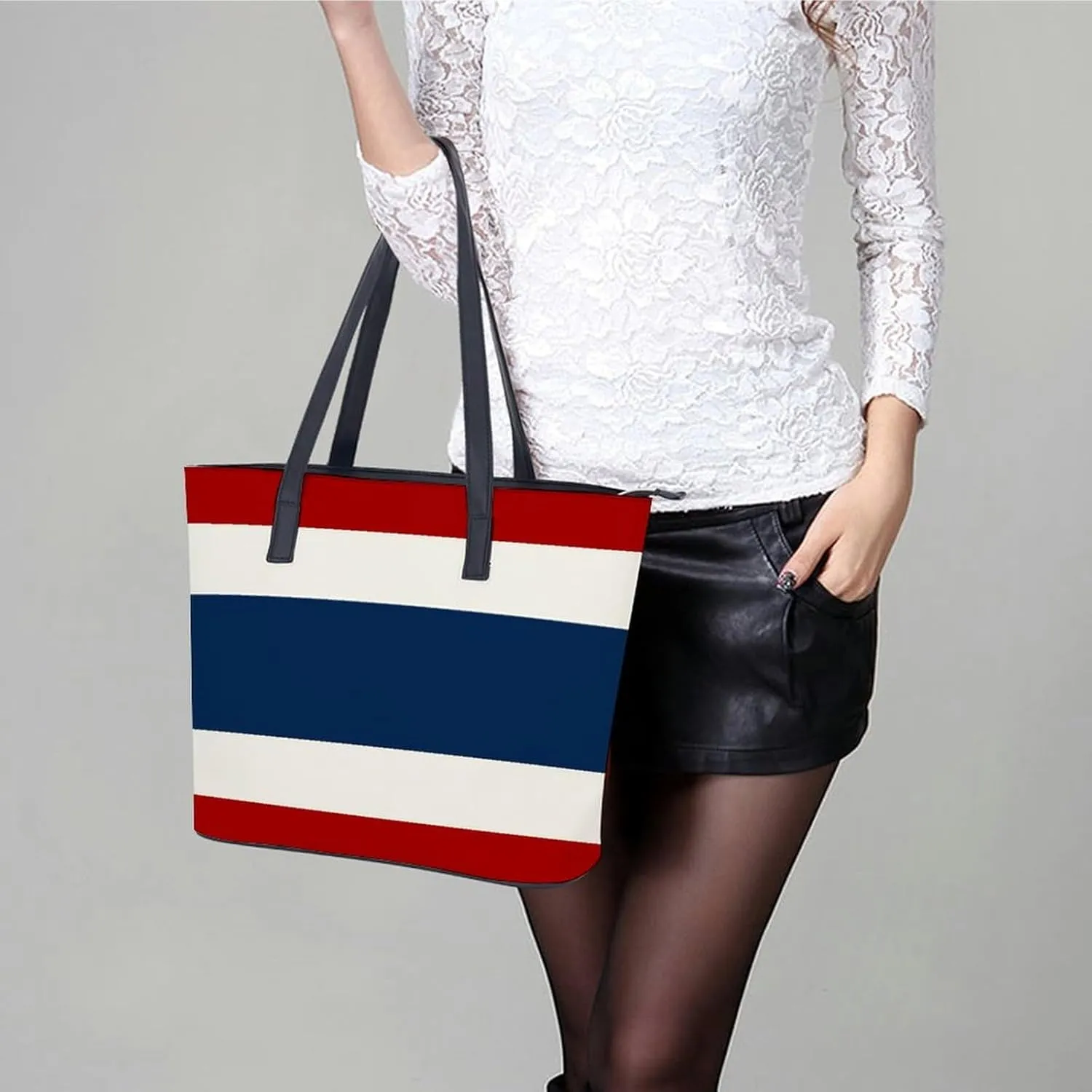 Georgia Flag Large Tote Bag for Women Stylish Leather Handbag with Zipper Closure
