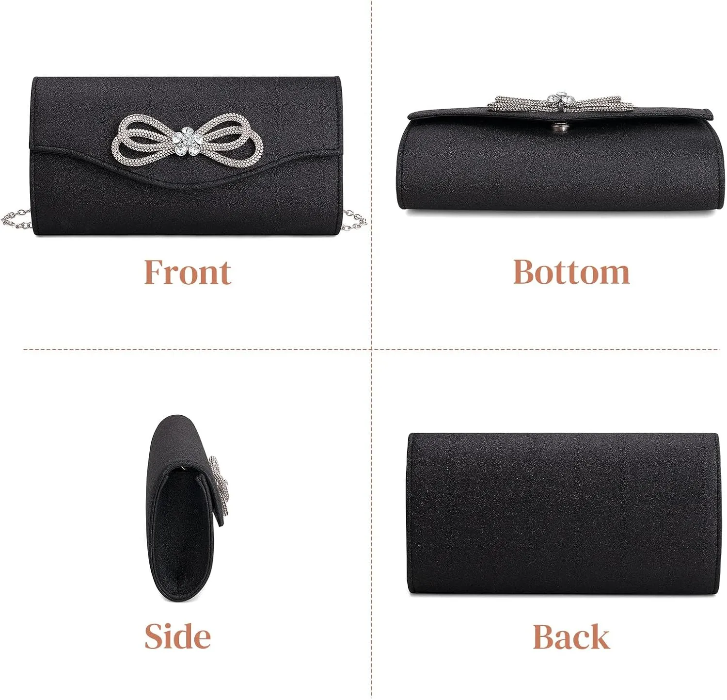 Gets Women Evening Bag Rhinestone Bow Clutch Purse for Women Party Wedding Prom Cocktail Formal Flap Handbags