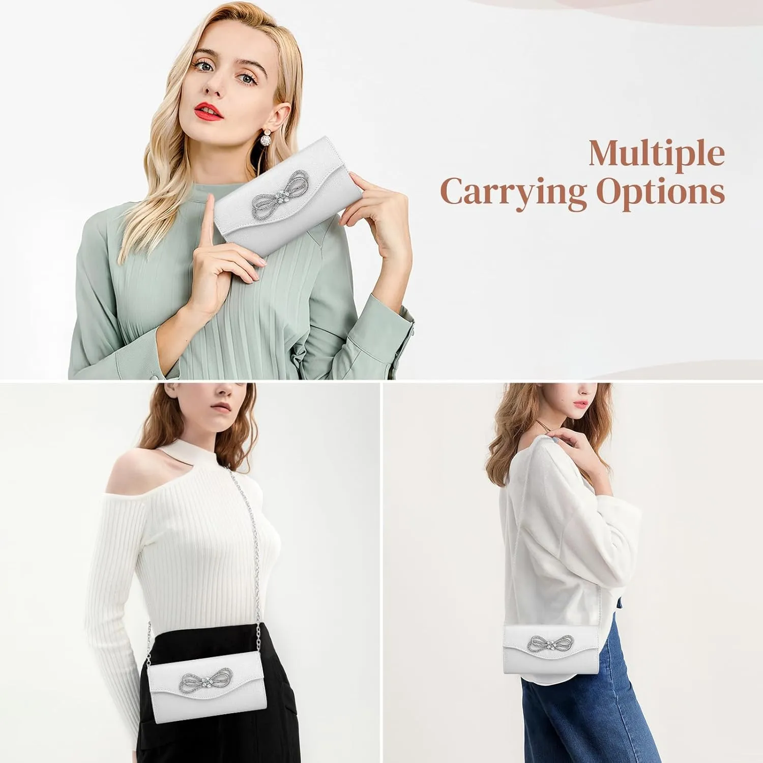 Gets Women Evening Bag Rhinestone Bow Clutch Purse for Women Party Wedding Prom Cocktail Formal Flap Handbags