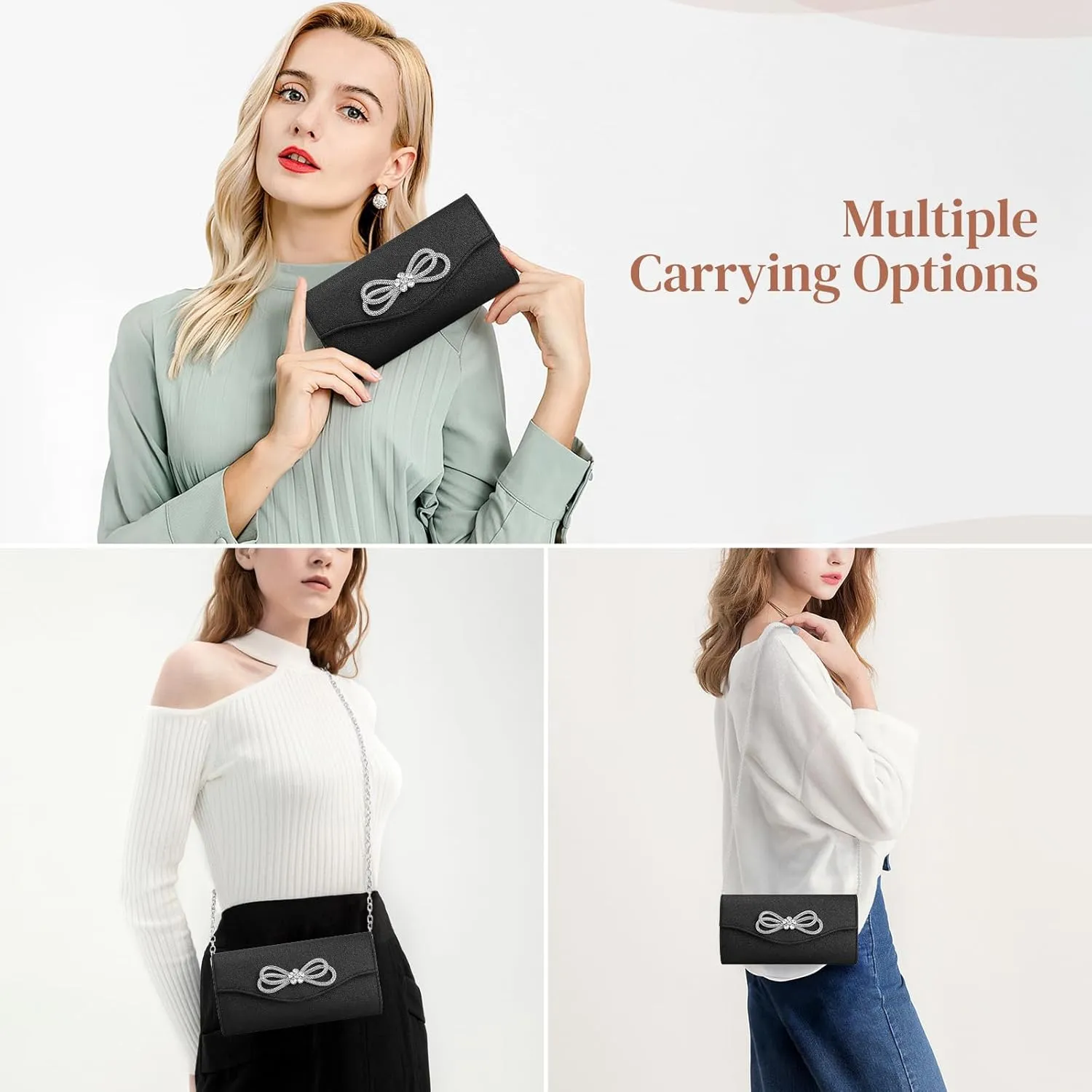 Gets Women Evening Bag Rhinestone Bow Clutch Purse for Women Party Wedding Prom Cocktail Formal Flap Handbags
