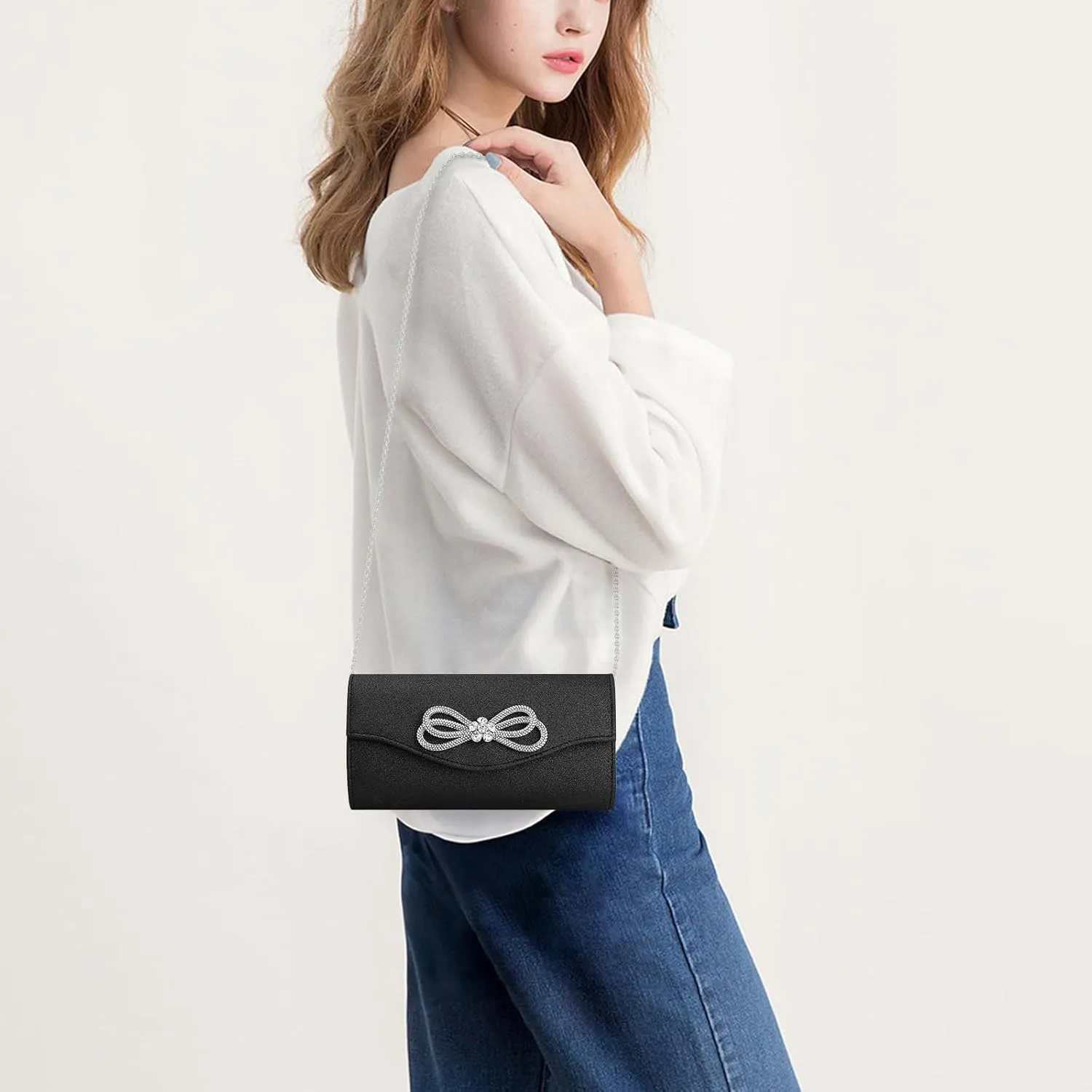 Gets Women Evening Bag Rhinestone Bow Clutch Purse for Women Party Wedding Prom Cocktail Formal Flap Handbags