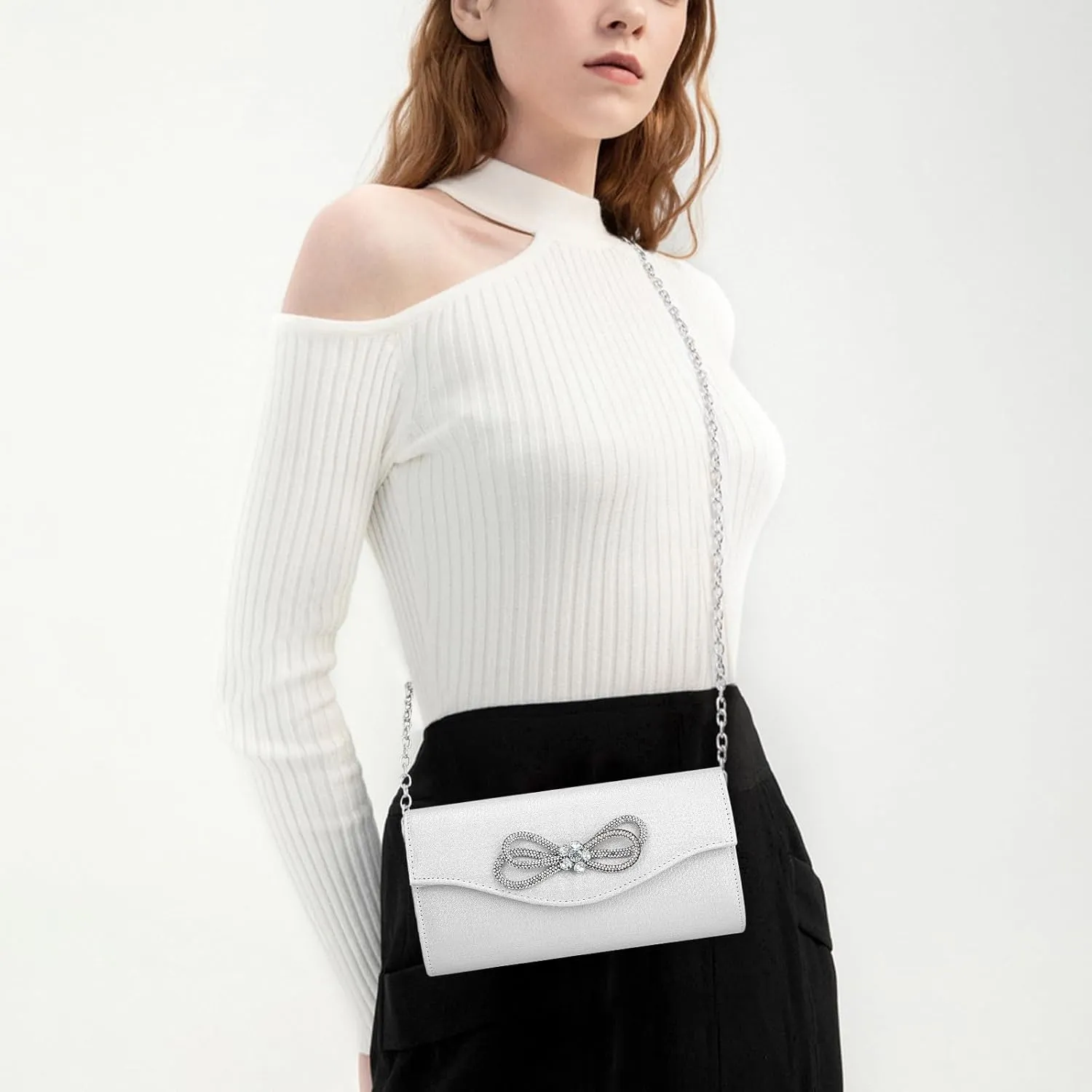 Gets Women Evening Bag Rhinestone Bow Clutch Purse for Women Party Wedding Prom Cocktail Formal Flap Handbags