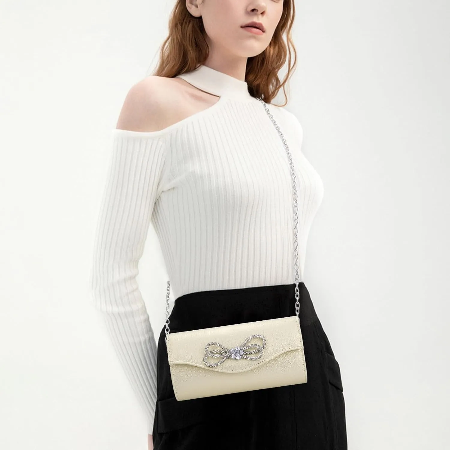Gets Women Evening Bag Rhinestone Bow Clutch Purse for Women Party Wedding Prom Cocktail Formal Flap Handbags