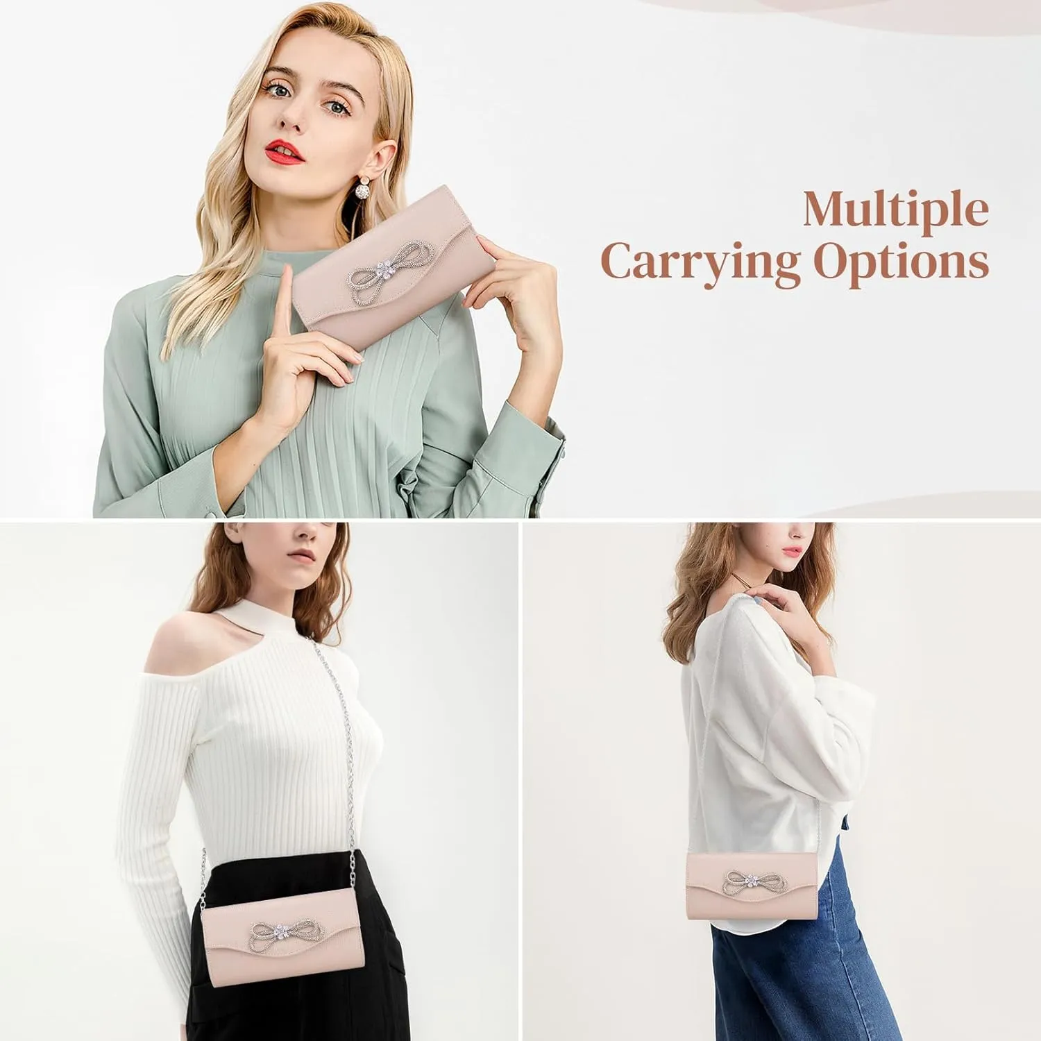 Gets Women Evening Bag Rhinestone Bow Clutch Purse for Women Party Wedding Prom Cocktail Formal Flap Handbags