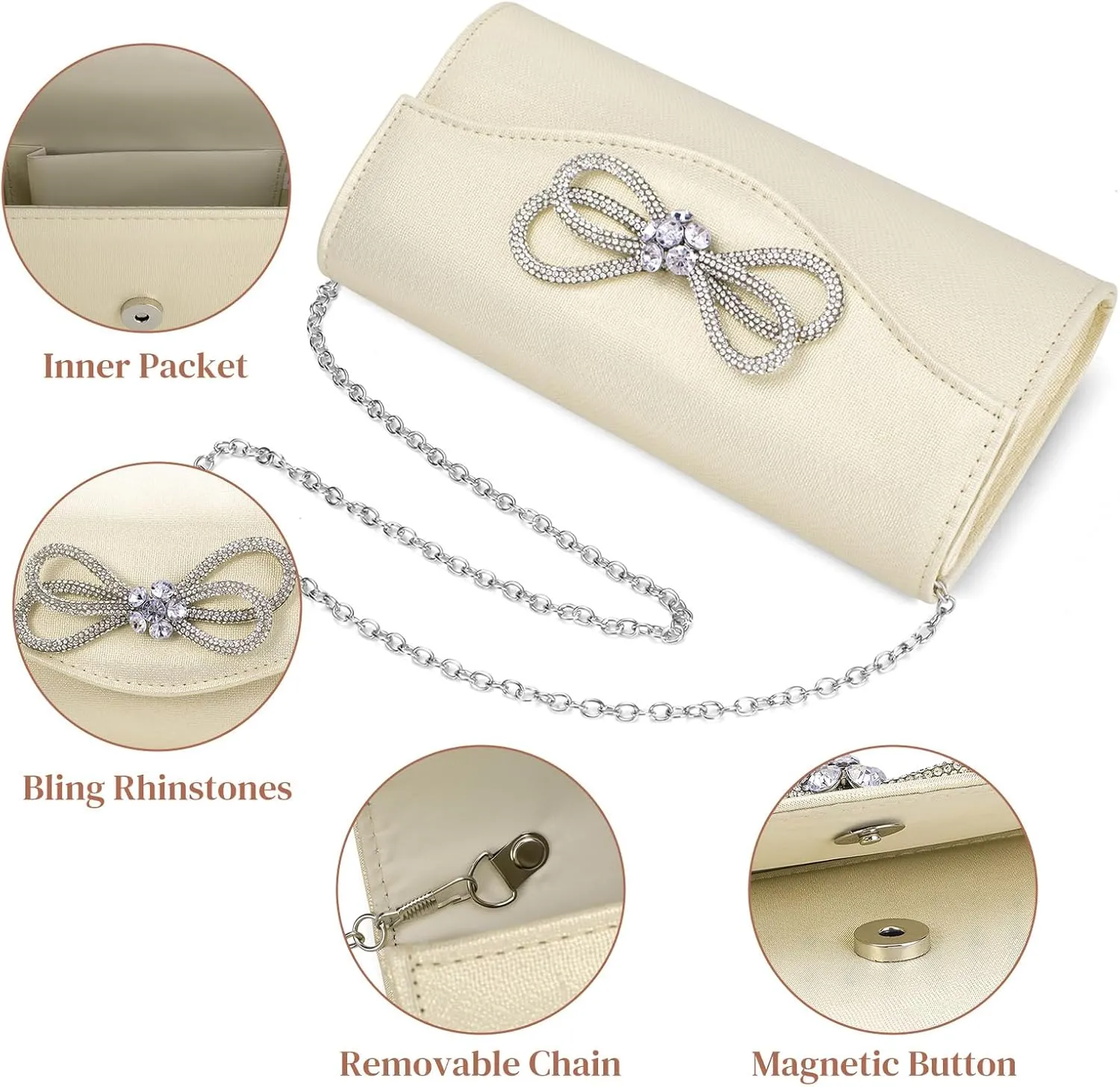 Gets Women Evening Bag Rhinestone Bow Clutch Purse for Women Party Wedding Prom Cocktail Formal Flap Handbags