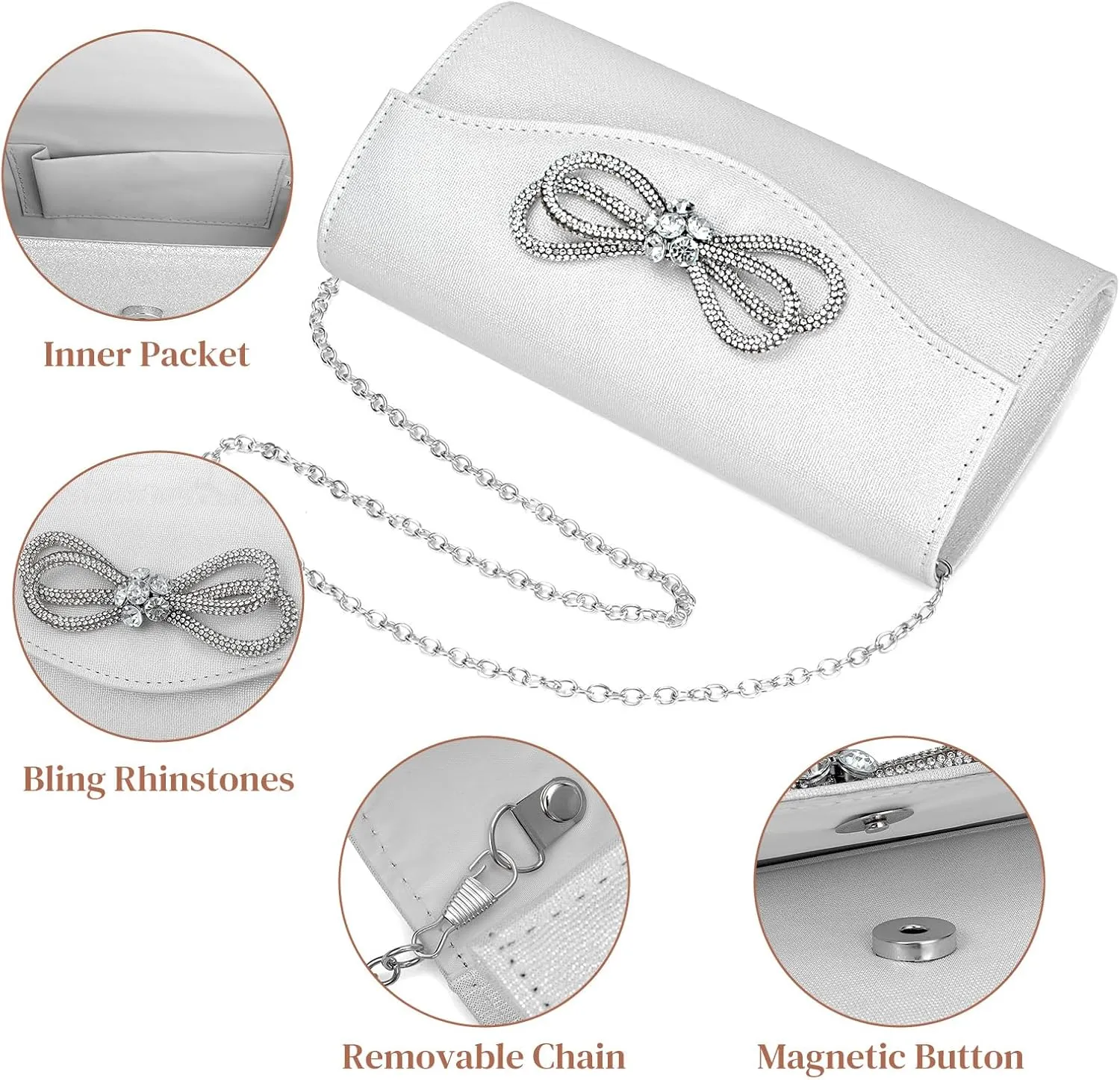 Gets Women Evening Bag Rhinestone Bow Clutch Purse for Women Party Wedding Prom Cocktail Formal Flap Handbags