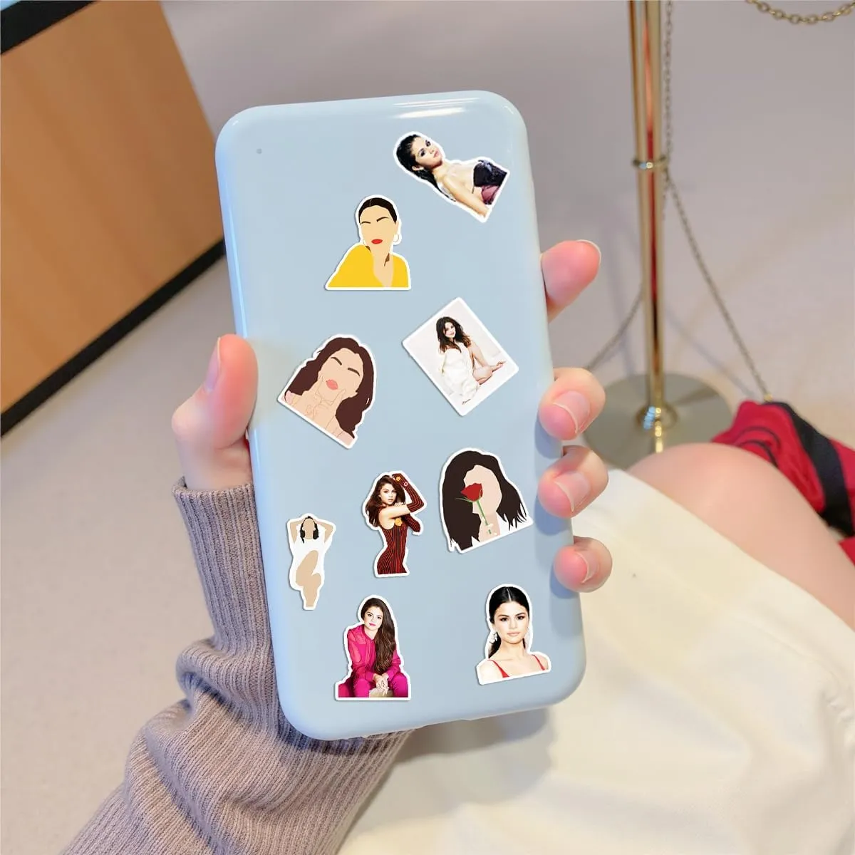gfuhlre Music-Themed Makeup Bag Set, Latin Pop Stuff Including Purple Stage Dynamism Cosmetic Bag(9.7 x 7 Inch), 50 Pcs American Singer Waterproof Stickers for Women Girls Teens Music Fans