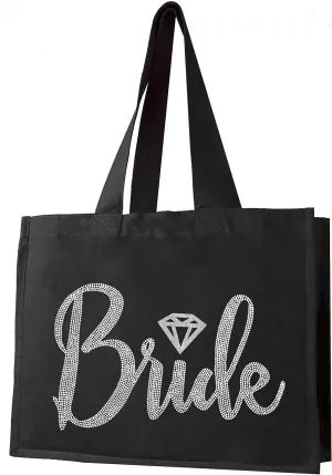 Giant Canvas Bride Tote Bag - 18" x 14" Diamond Motif Rhinestone Totes - Bridal Shower Gifts and Wedding Accessories