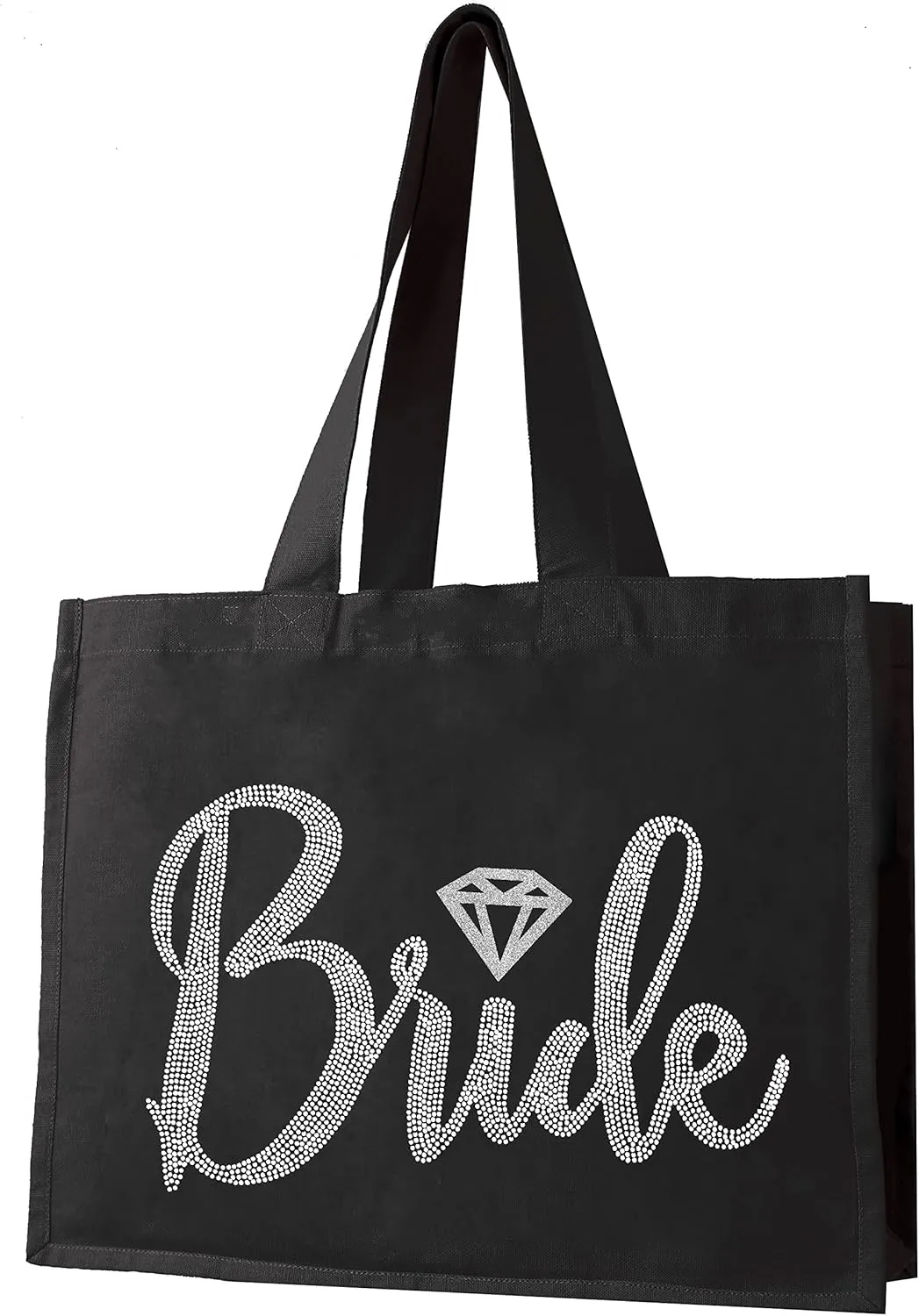 Giant Canvas Bride Tote Bag - 18" x 14" Diamond Motif Rhinestone Totes - Bridal Shower Gifts and Wedding Accessories