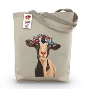 Gifts for Mom - Goat Tote Bag - Goat Lover Gift - Flower Crown goat Totes -Handmade Totes - Goat Canvas Totes - Cute Goat Reusable Shopping Bag - Shoulder Bag - Grocery Bag - Handbag - Beach Bag