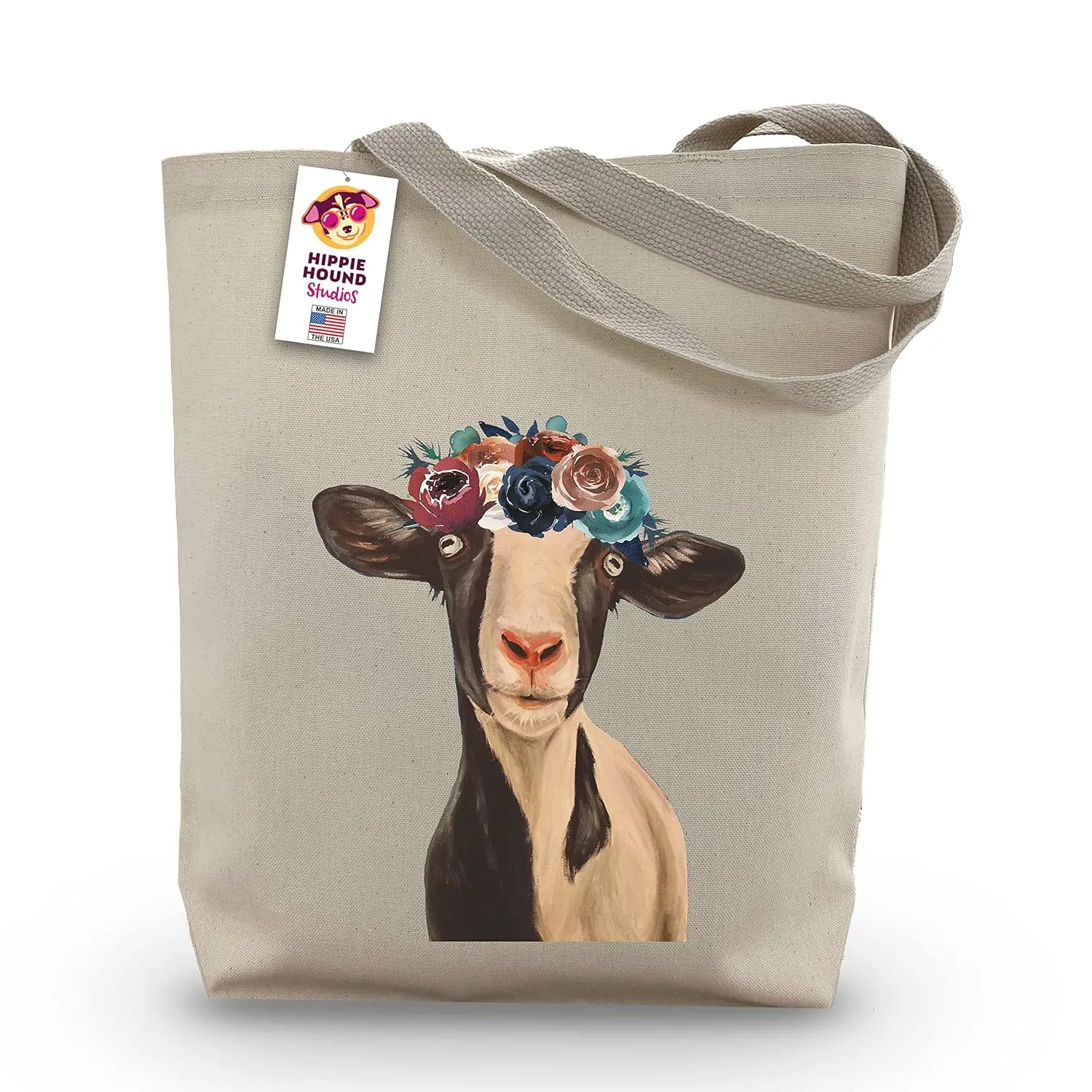 Gifts for Mom - Goat Tote Bag - Goat Lover Gift - Flower Crown goat Totes -Handmade Totes - Goat Canvas Totes - Cute Goat Reusable Shopping Bag - Shoulder Bag - Grocery Bag - Handbag - Beach Bag