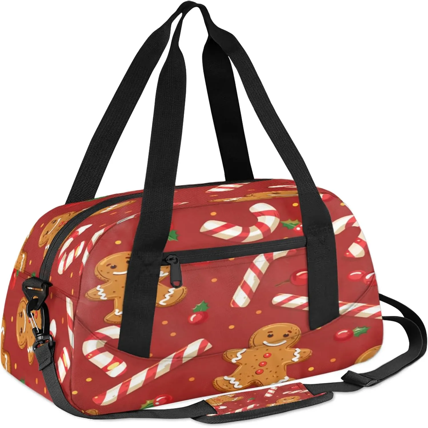 Gingerbread Man Fruit Red Kids Duffel Bag Lightweight Waterproof Sports Gym Bag with Front Zipper Pocket Foldable Weekender Overnight Bag for School Practice Gymnastic Ballet