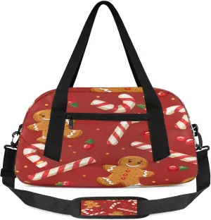 Gingerbread Man Fruit Red Kids Duffel Bag Lightweight Waterproof Sports Gym Bag with Front Zipper Pocket Foldable Weekender Overnight Bag for School Practice Gymnastic Ballet